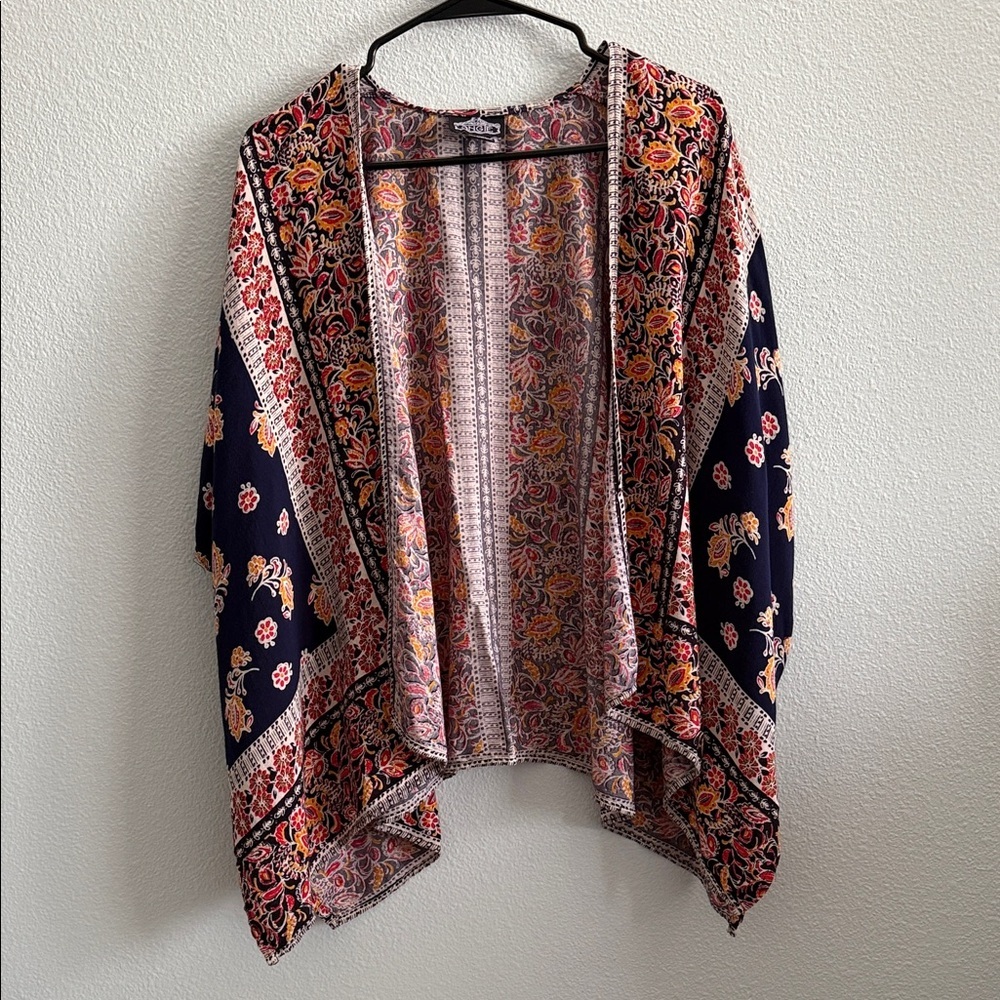 Angie Multicolor Boho Flowy Floral Print Kimono Size Medium - Picture 2 of 6